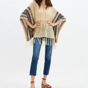 California Moonrise fringed boho poncho ethnic Southwestern beige sand M L layer